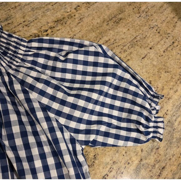 Lake Pajamas Size S Blue Gingham Check Cotton Smocked MIDI Dress Peplum Hem - Picture 11 of 13